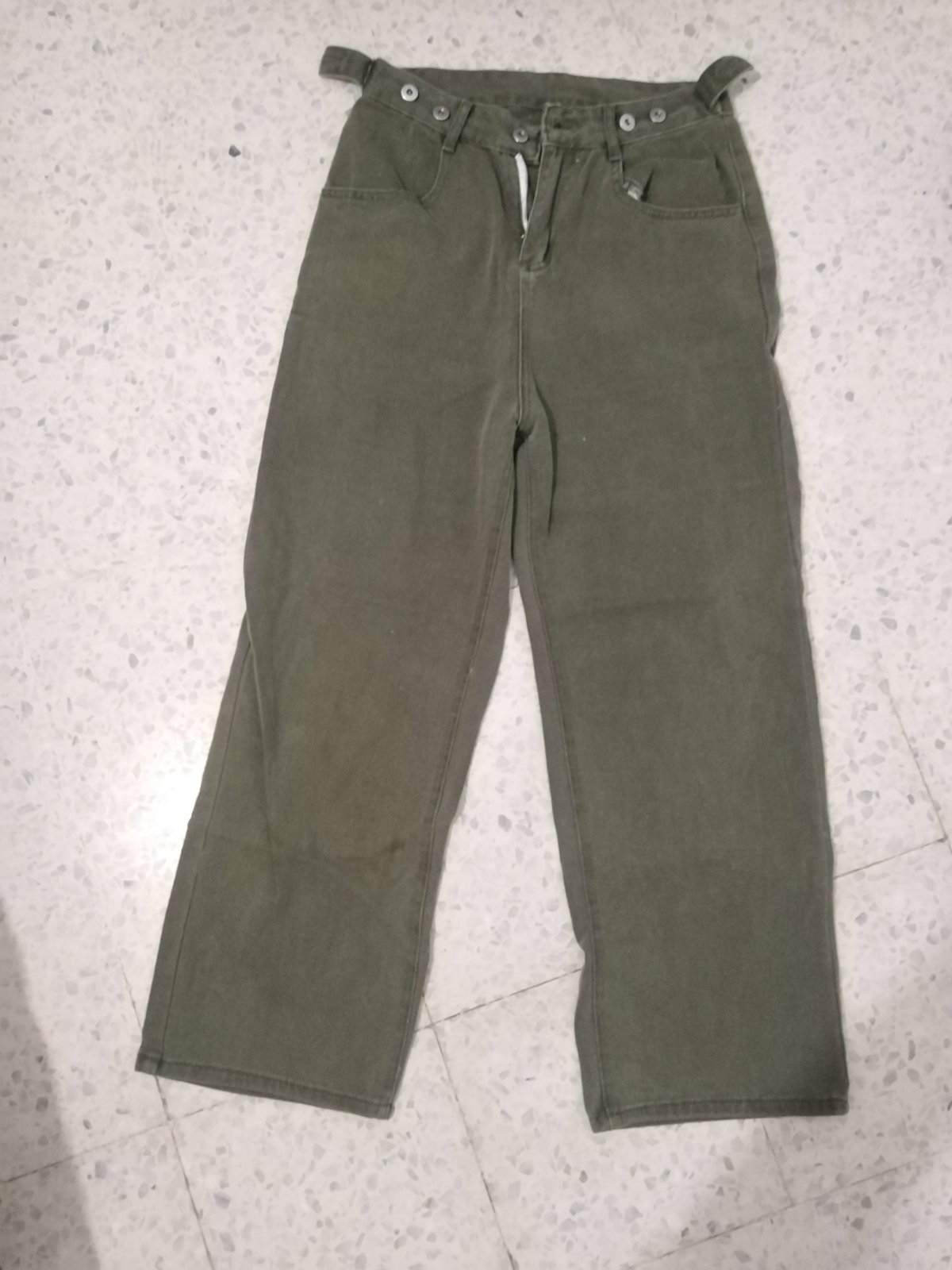 Pantalon large taille haute vert jean 