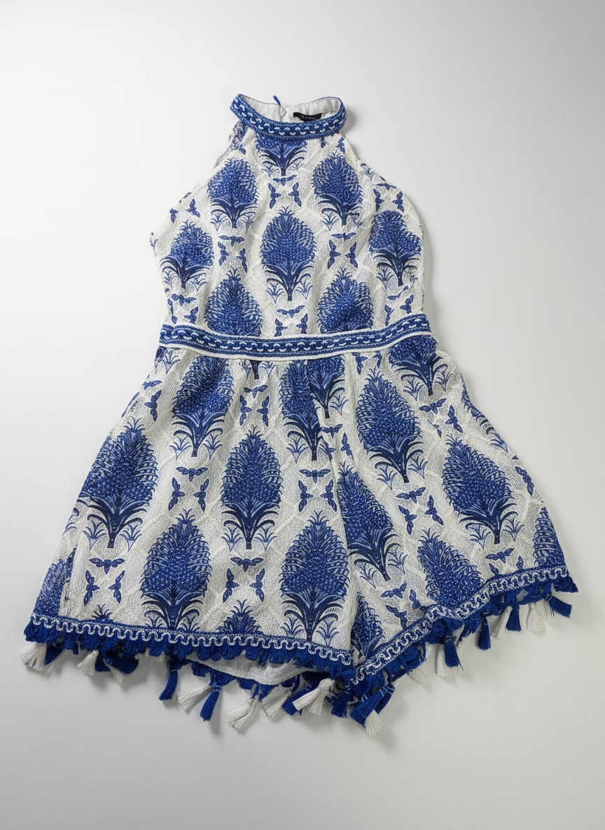 Robe d’été à imprimé bleu et blanc 