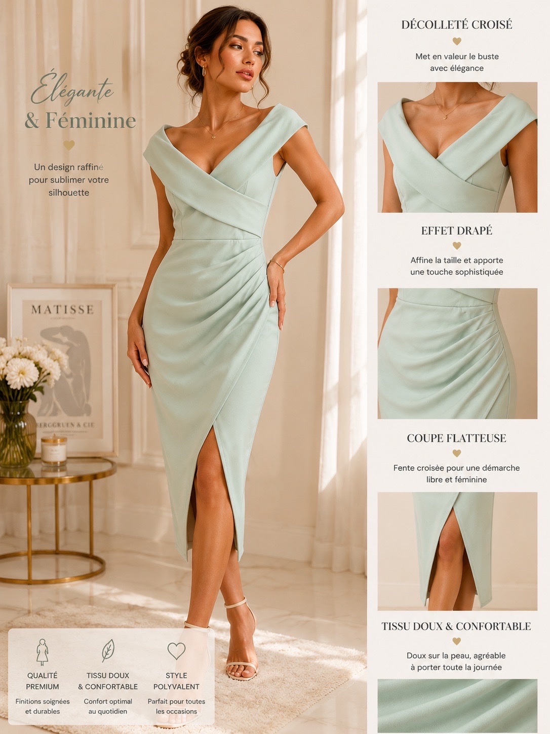 ✨ Robe Élégante & Féminine – Vert Sauge ✨