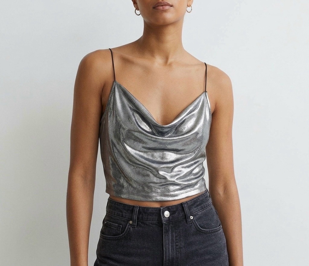 Top drapé métallisé argenté - H&M (Divided)⁠