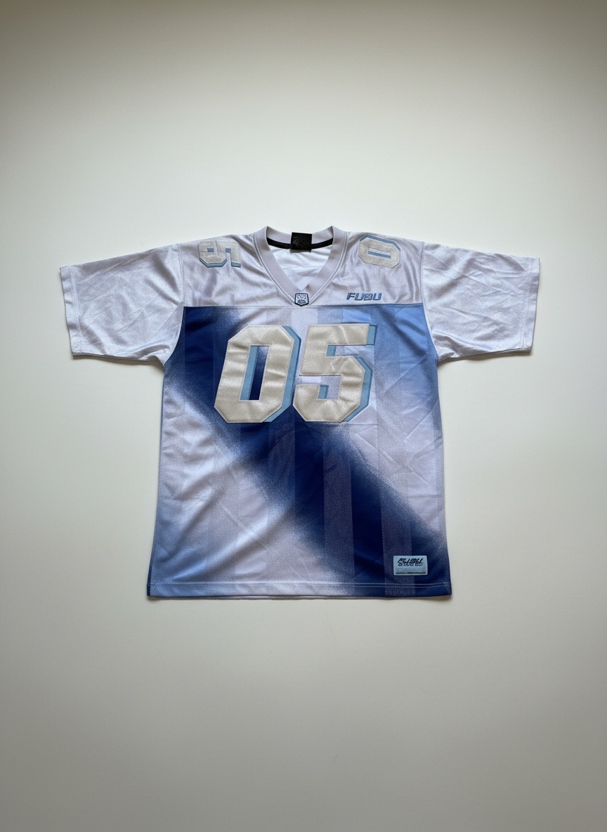 FUBU Vintage 90’s Light Blue Ombre Navy Blend White NFL Football Jersey , Taille L