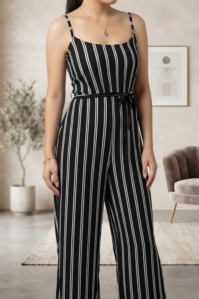 Combinaison femme noire à rayures blanches 🖤🤍