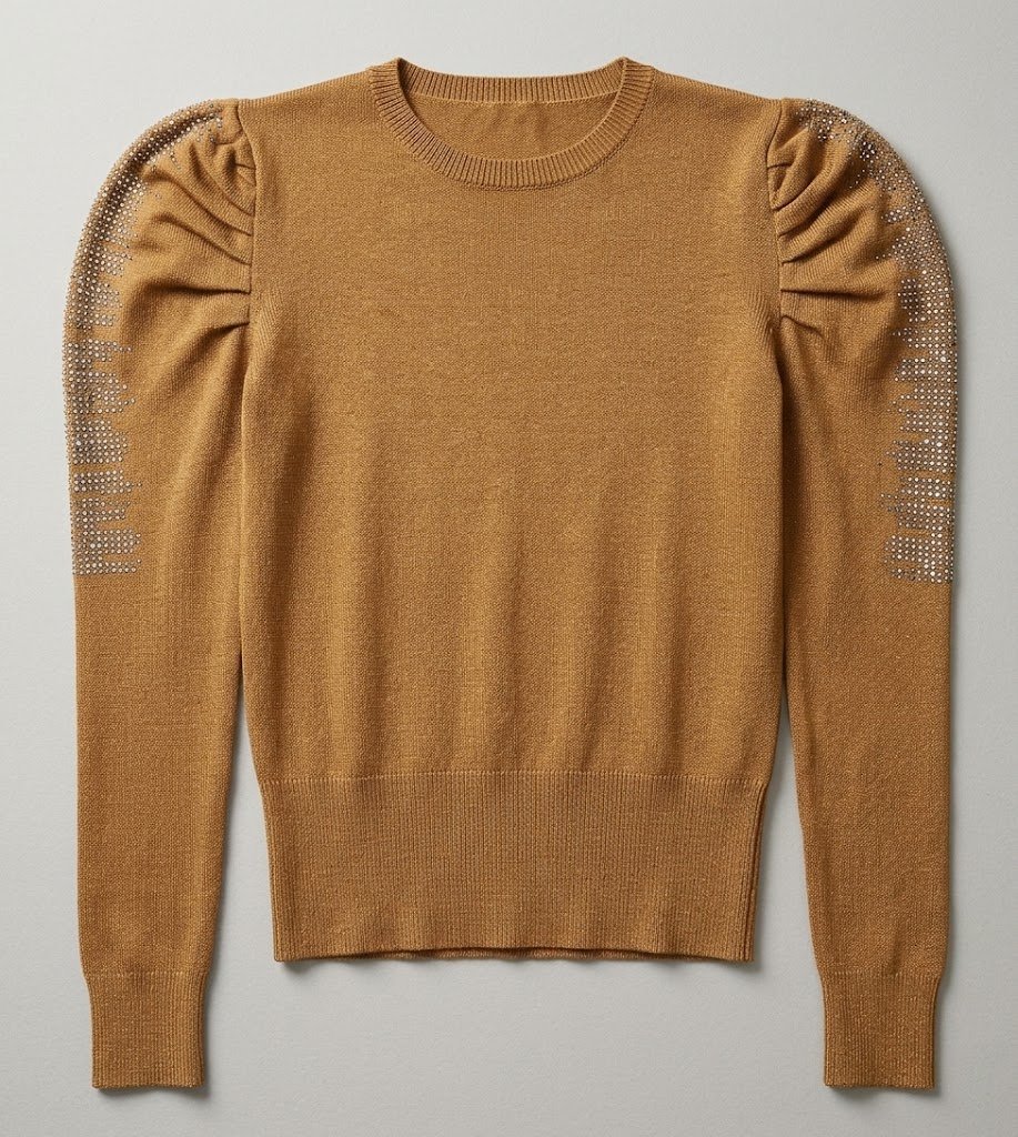 Pull élégant avec épaules froncées et détails strass