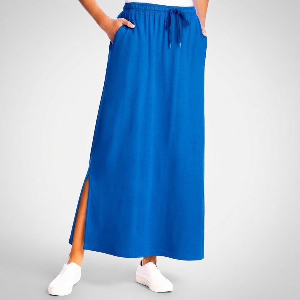 Jupe midi fluide de couleur bleu roi Zara 