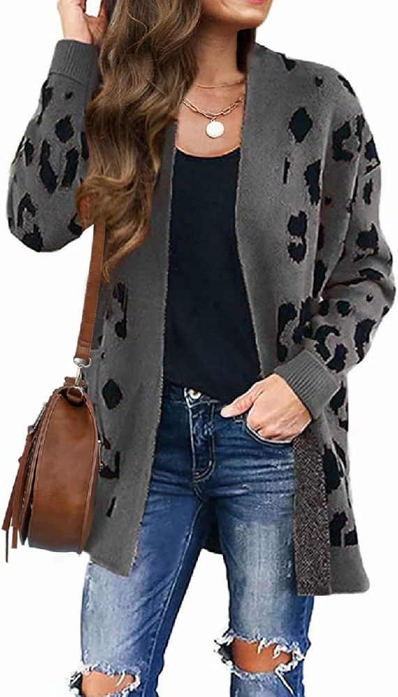Gilet neuf pour femme , manches longues , en maille , motif Léopard 