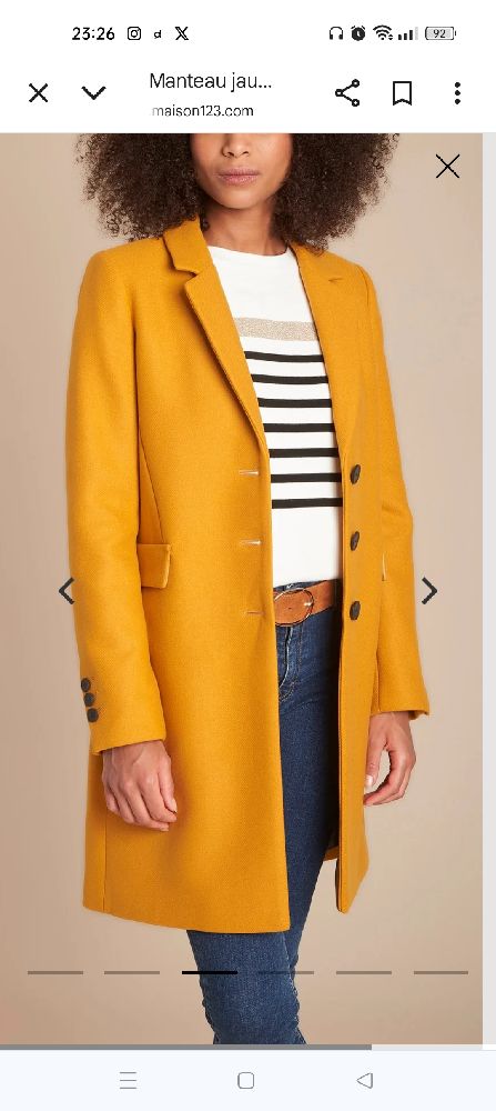 Manteau 123 NEUF, mi-long  , taille 38 , couleur ocre 