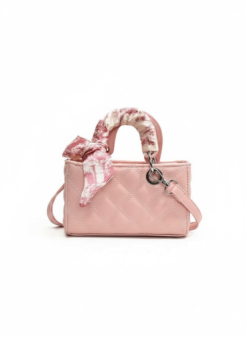 Sac à Main Femme Rose Matelassé avec Foulard – Mini Sac Bandoulière Élégant et Tendance