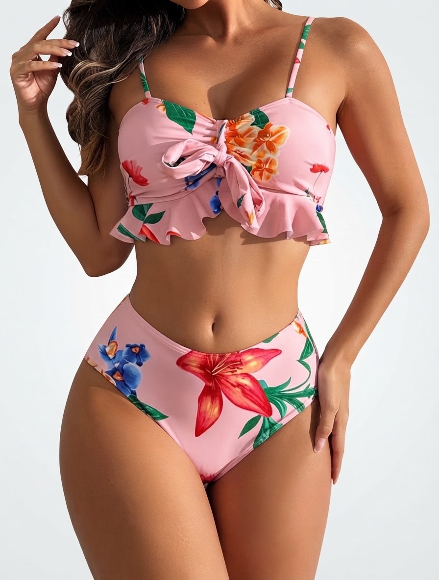 👙 Bikini Femme 2 Pièces – Floral & Volants 🌸