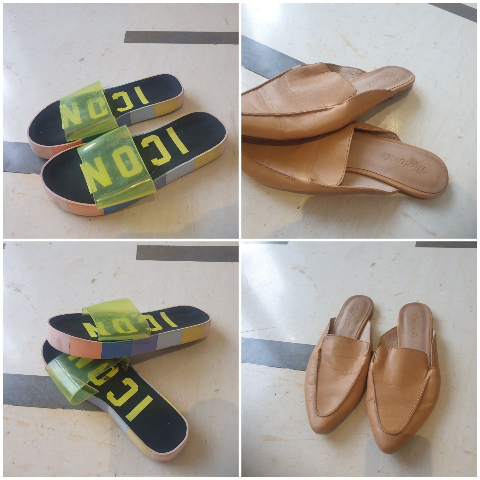 Mule en cuire et mule pour plage transparente 