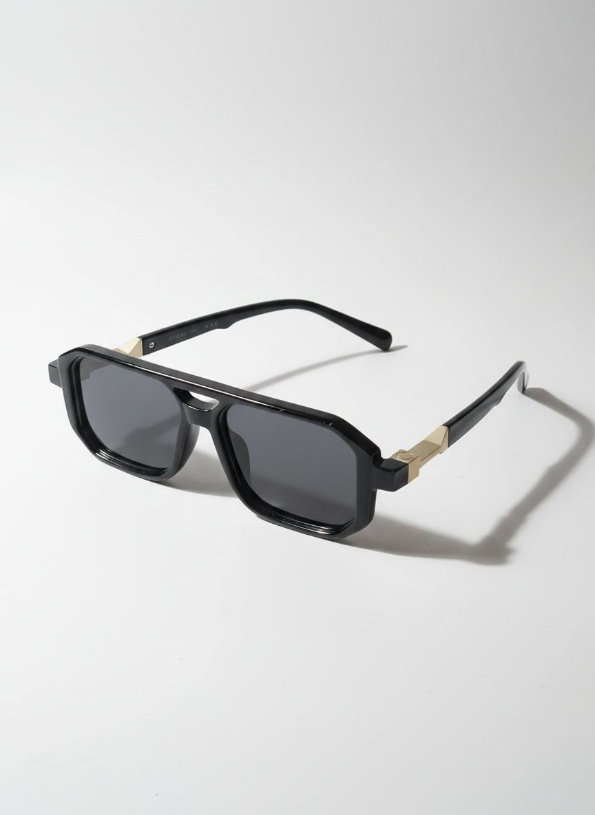 Lunettes de soleil géométriques noires – Style moderne & premium