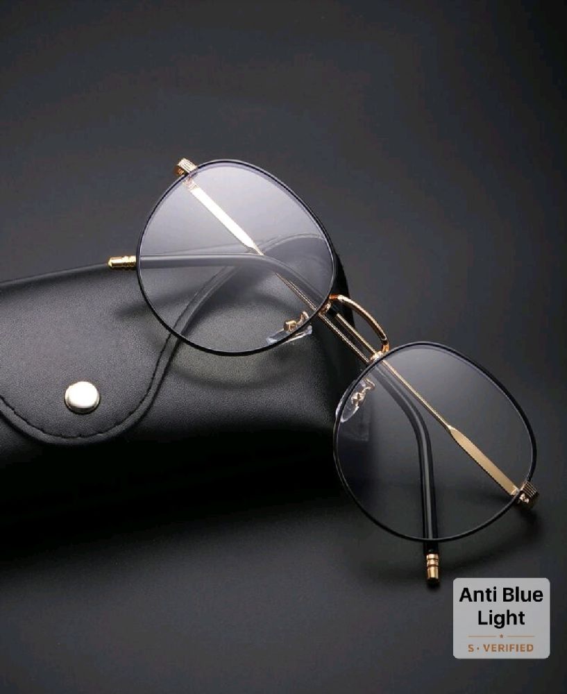 Unisex Round Metal Frame Clear Lens Glasses