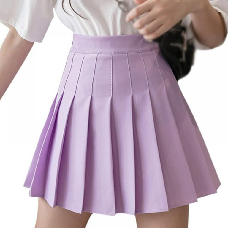 Jupe courte plissée de couleur lilas à taille haute