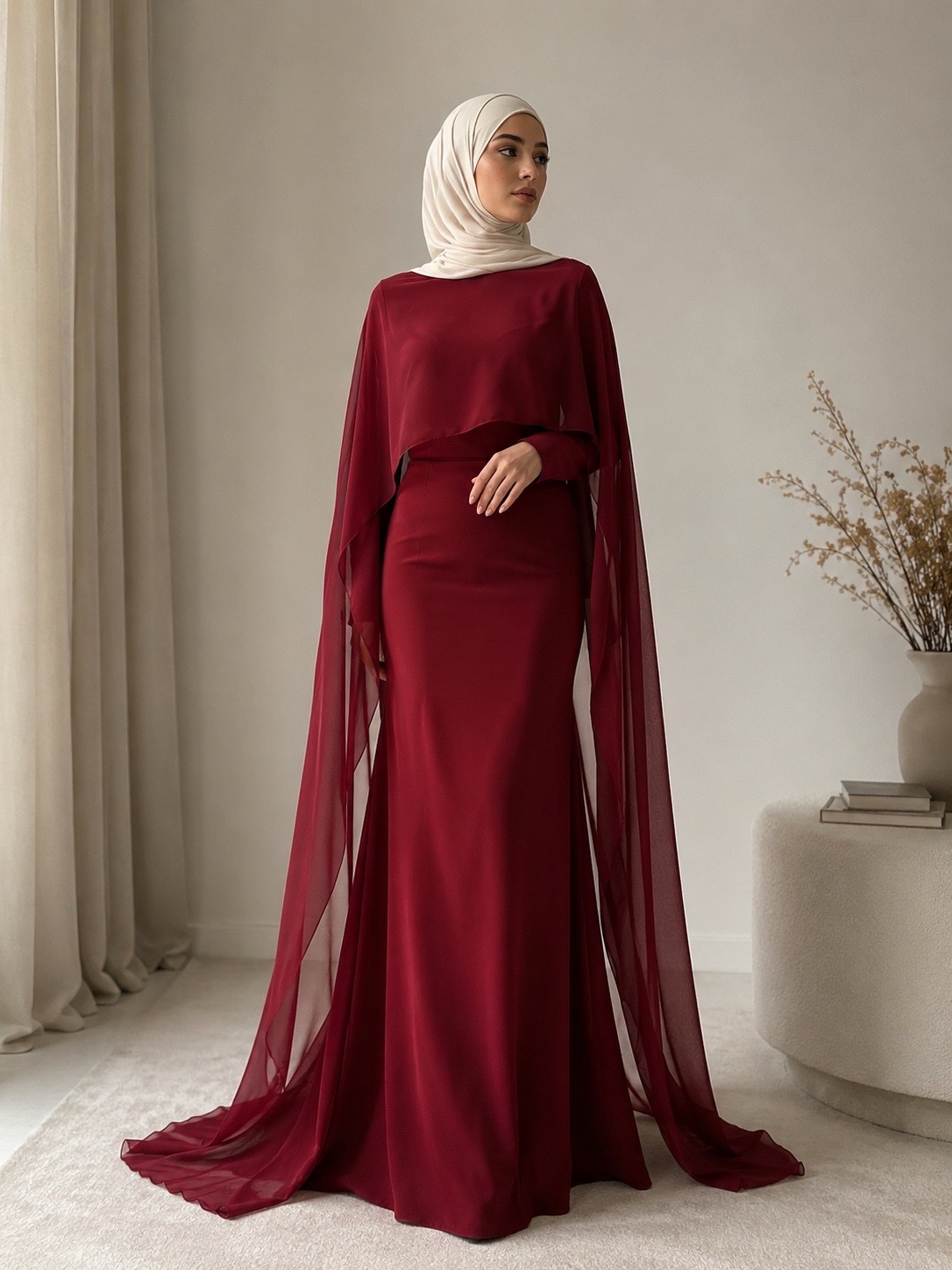 Robe rouge en satin de soie