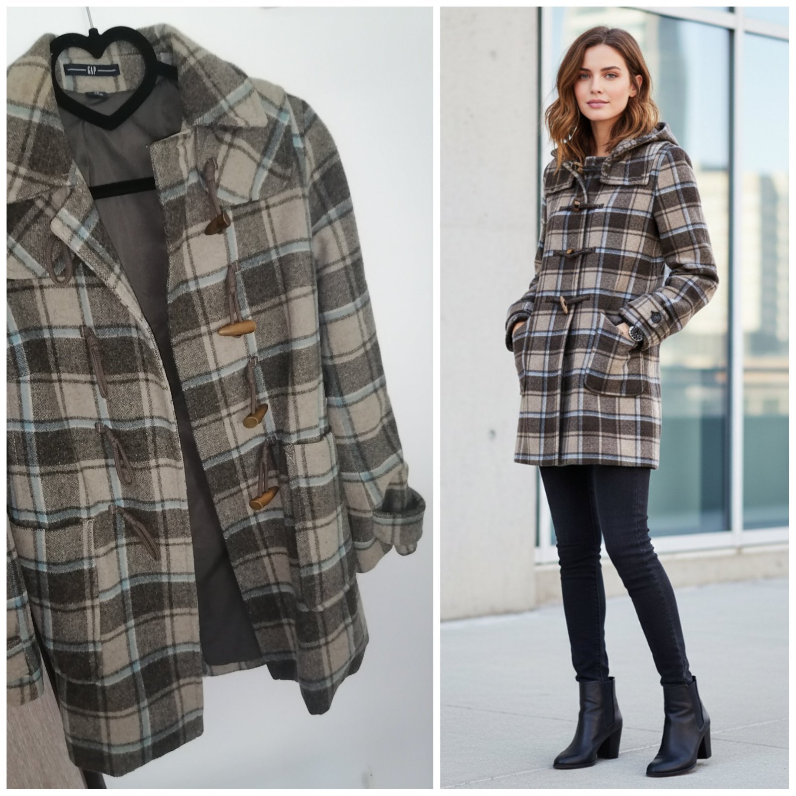 Manteau à carreaux en laine 