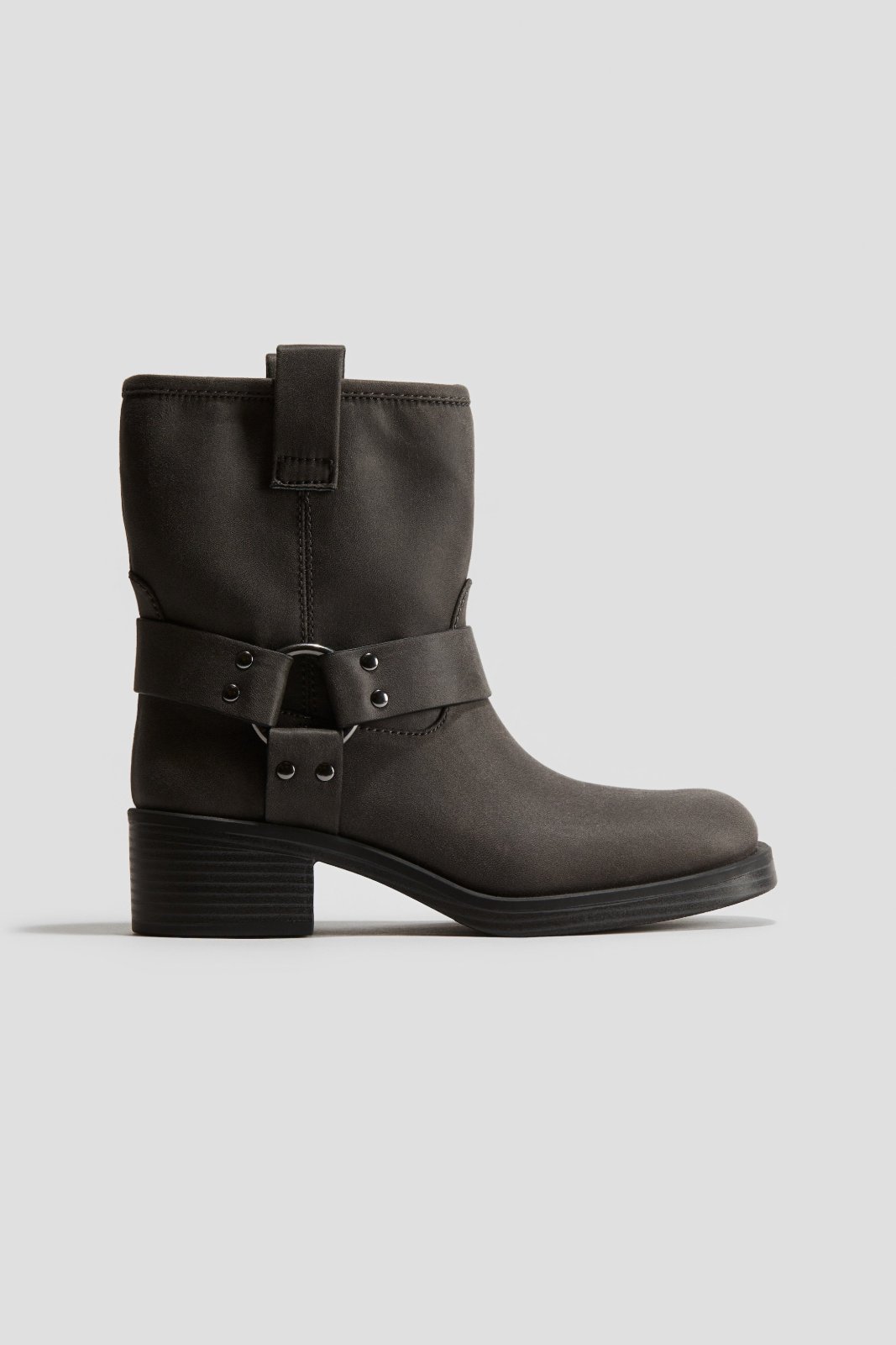 Slouchy mid-calf harness boot 