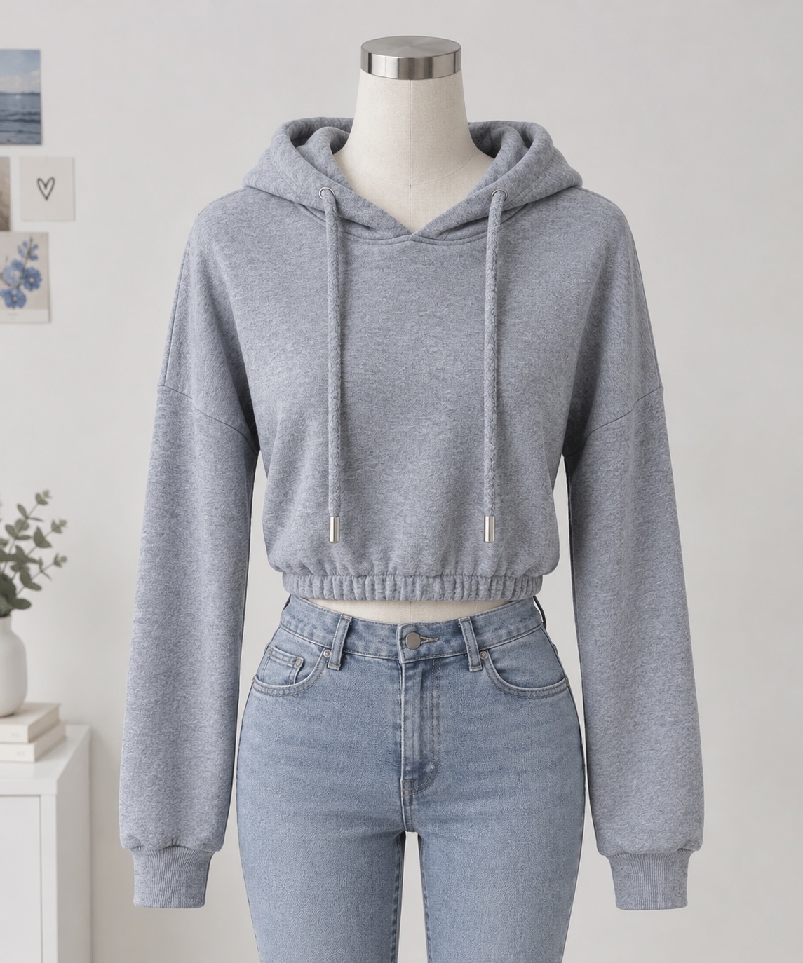 Hoodie courte gris