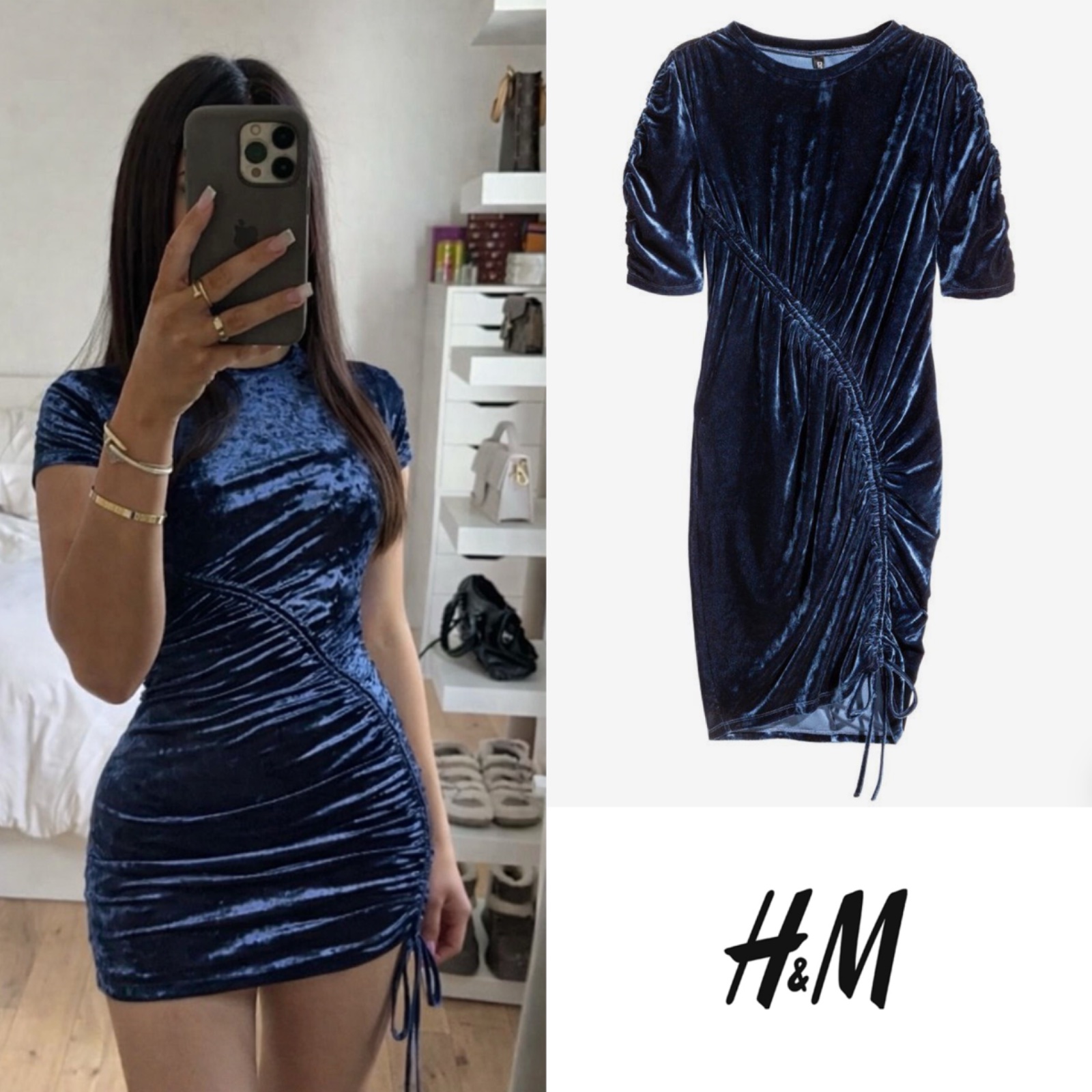 Velvet blue minidress H&M