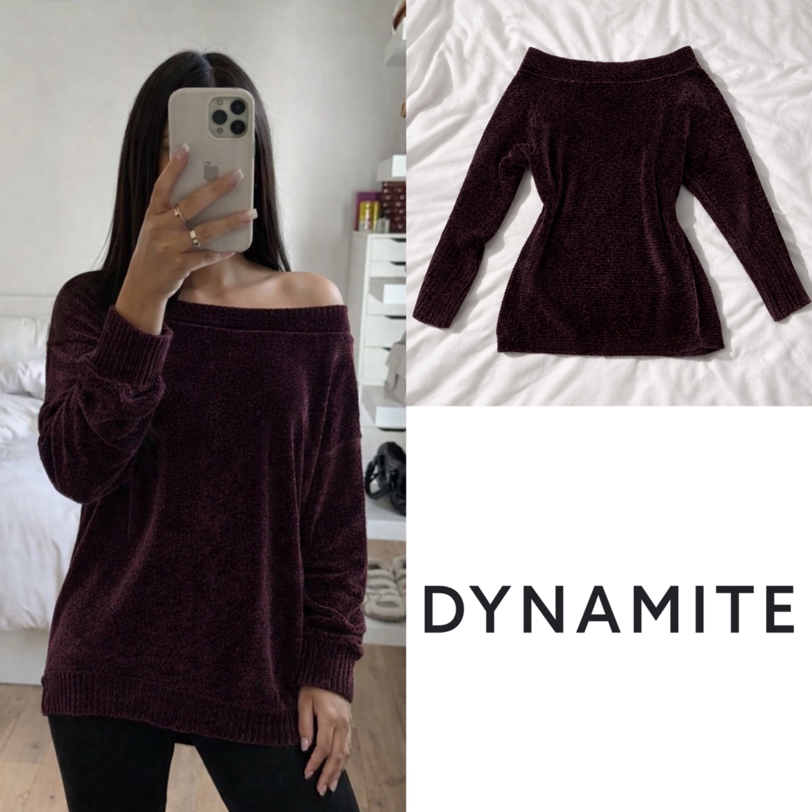Sweater off-the-shoulder "DYNAMITE" .