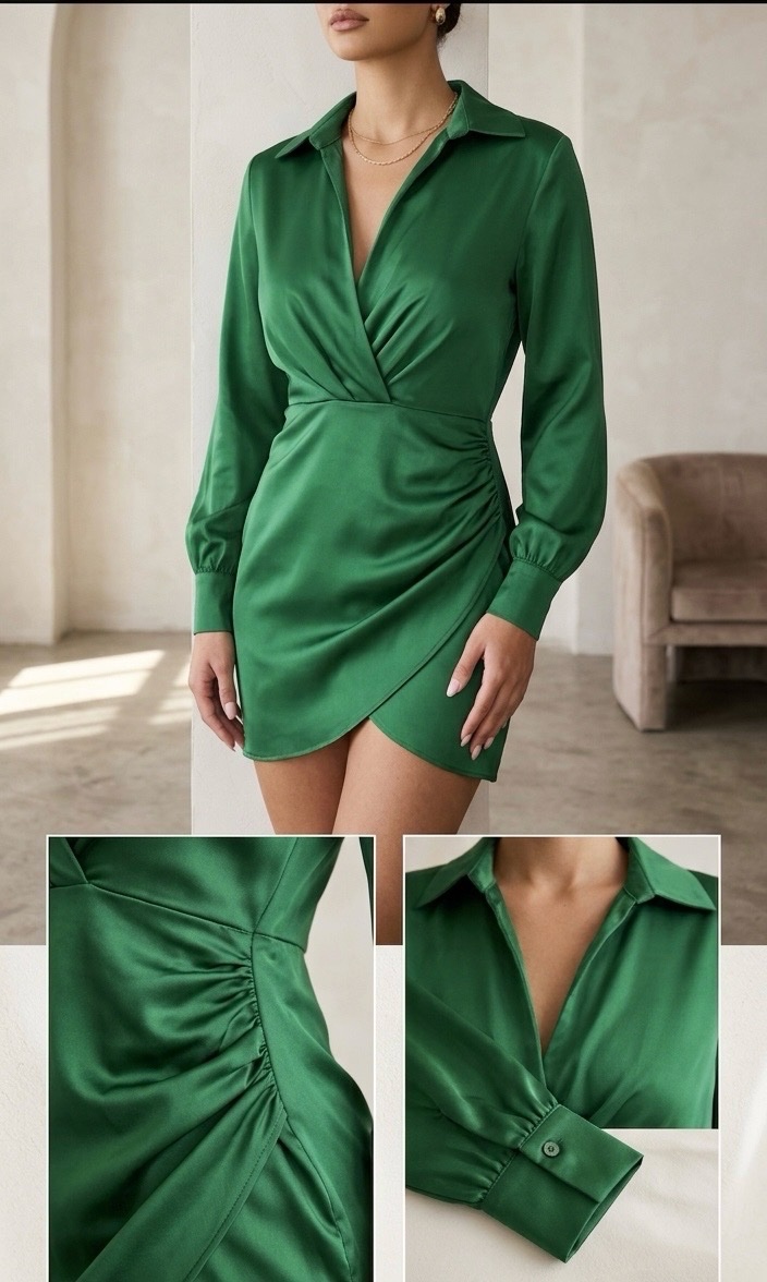 Robe Portefeuille en Satin Vert