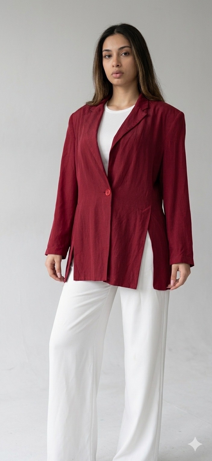 Blazer fluide bordeaux à fentes latérales – Coupe Oversize