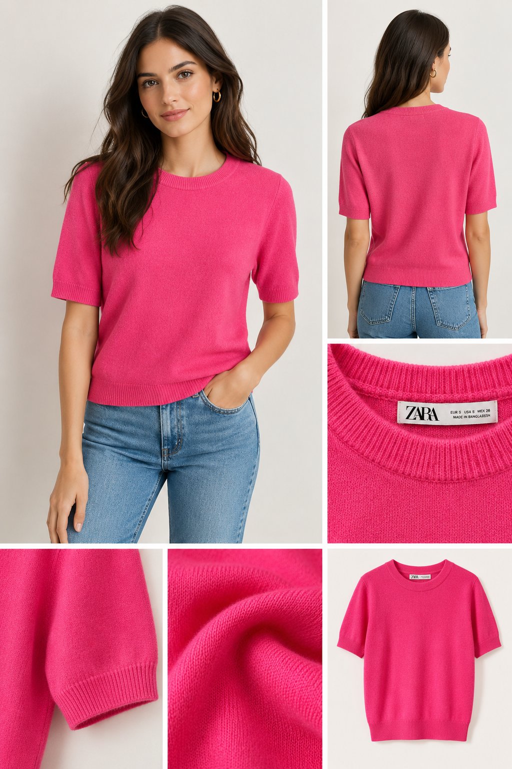 T-shirt maille rose Zara 