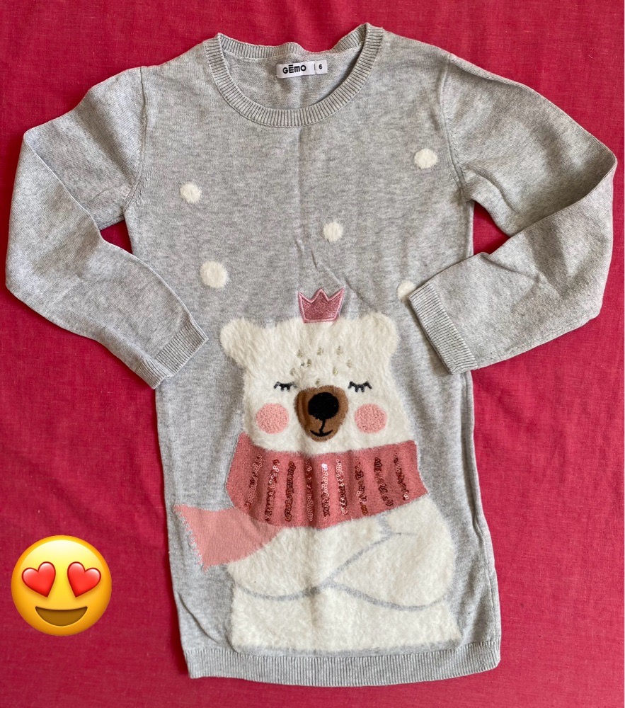 Robe Pull avec motif ours blanc 🧸🥰