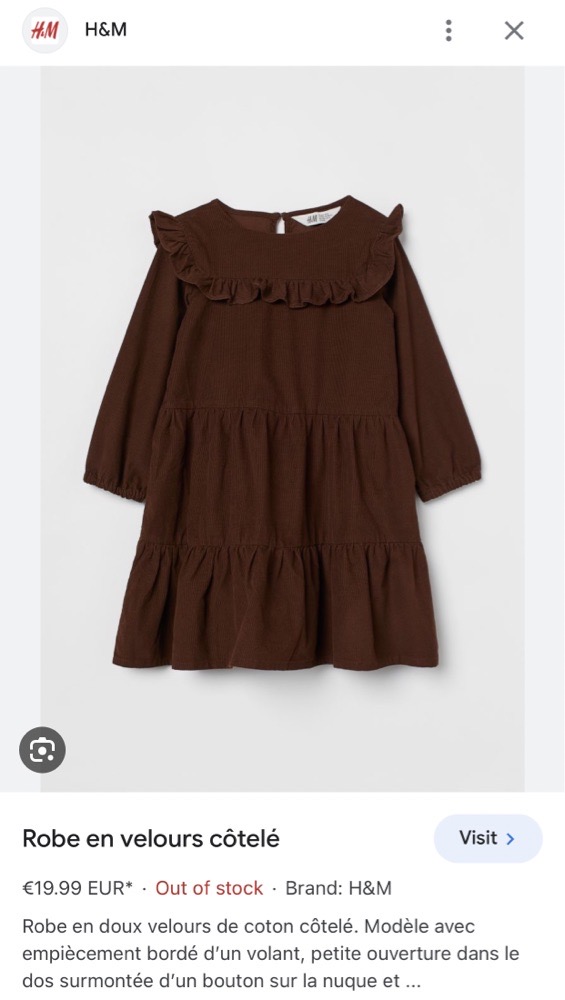 Robe printemps marron en velours côtelé 