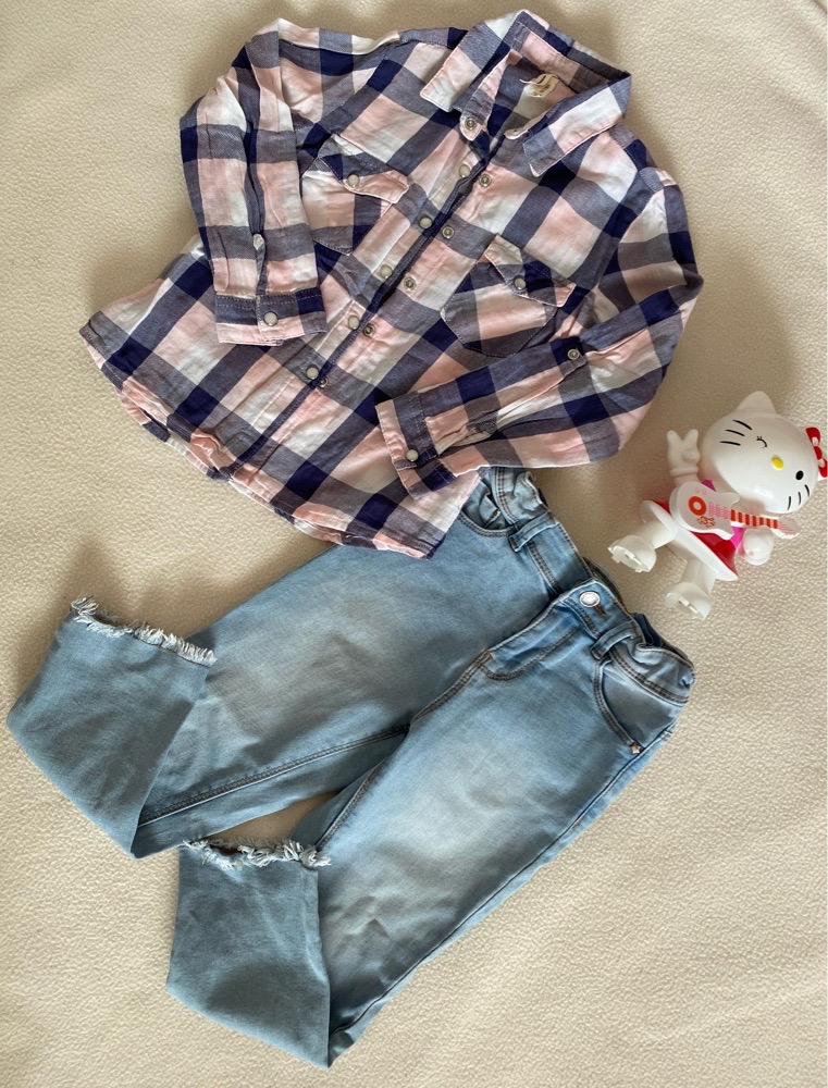 Pantalon et chemise à carreaux 6-7 ans 