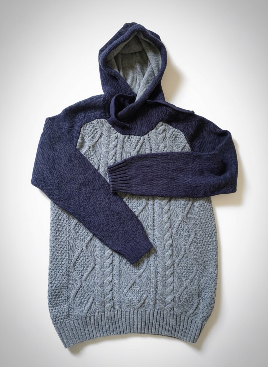 Pull à capuche bleu foncé et gris 