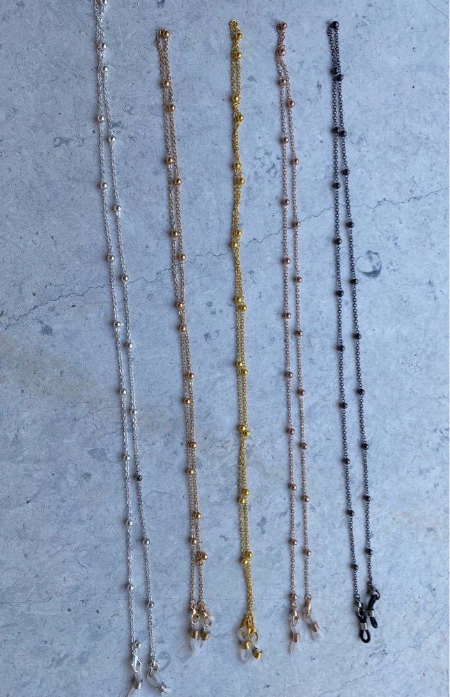 5 Chaines pour lunette en métal perles 