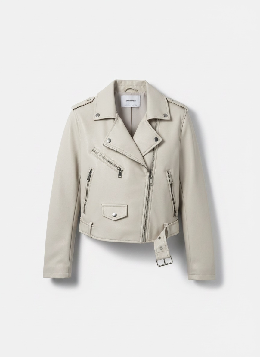 Veste cuir Stradivarus ivoire L