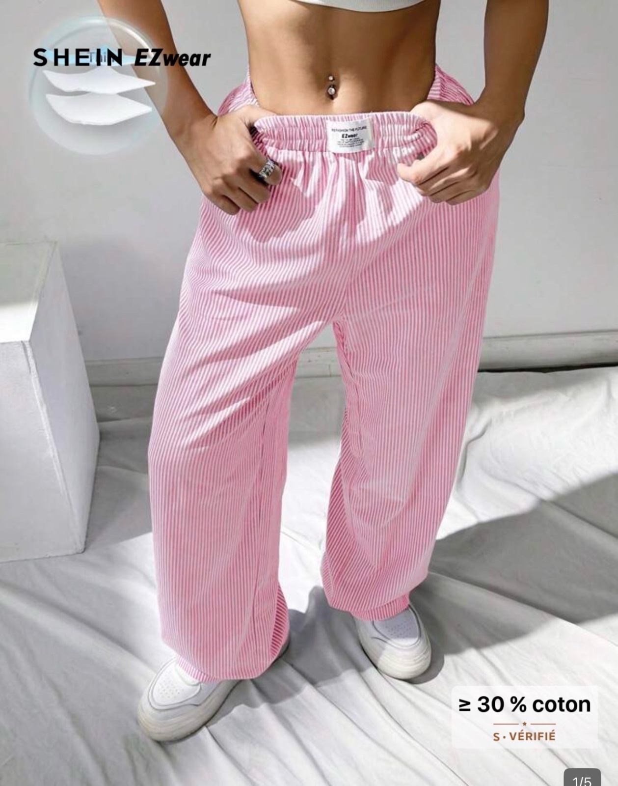 Pantalon rayee rose 