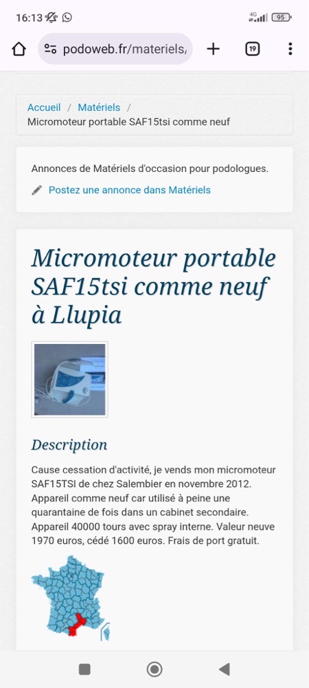 Détartreur à ultrasons SAFIS MD Spray — appareil dentaire occasion