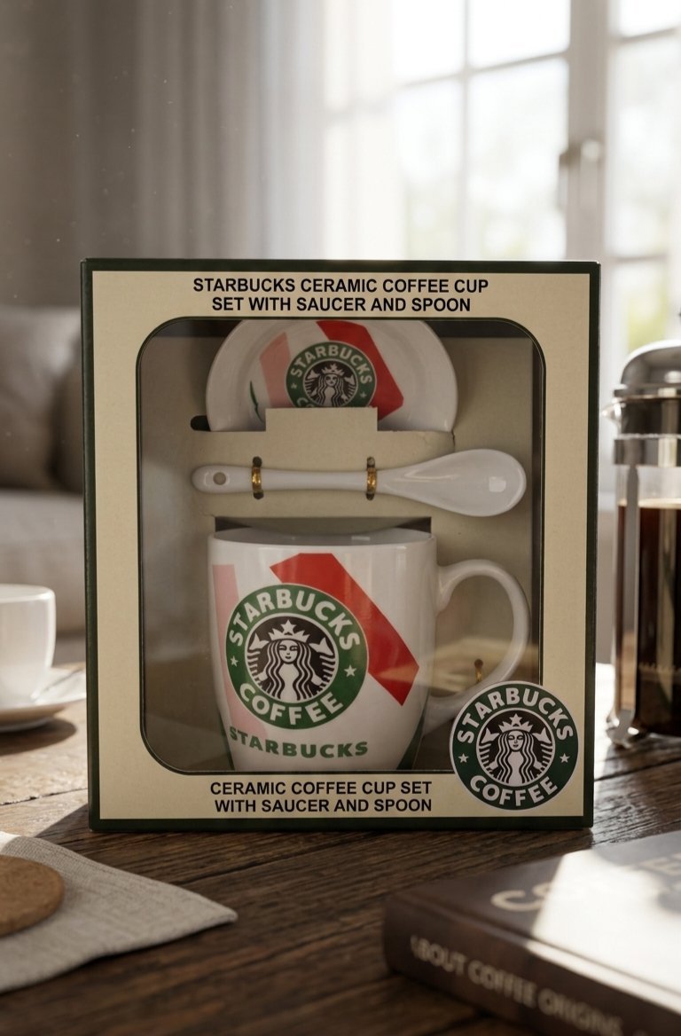 ​Coffret Cadeau Tasse en Céramique avec Soucoupe et Cuillère (Neuf)