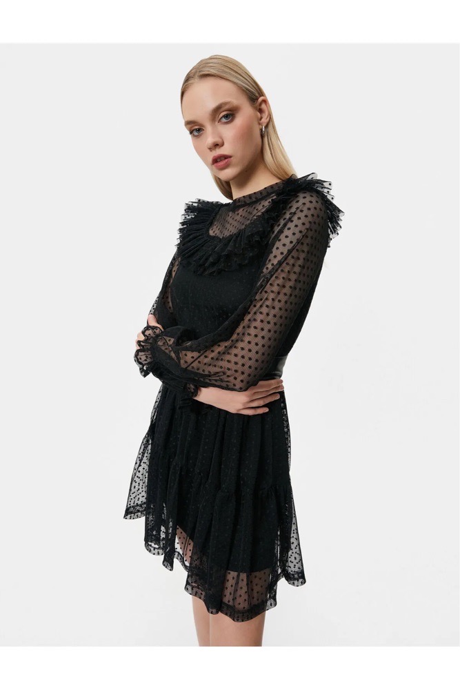 Black dotted mesh dress / robe noir mini