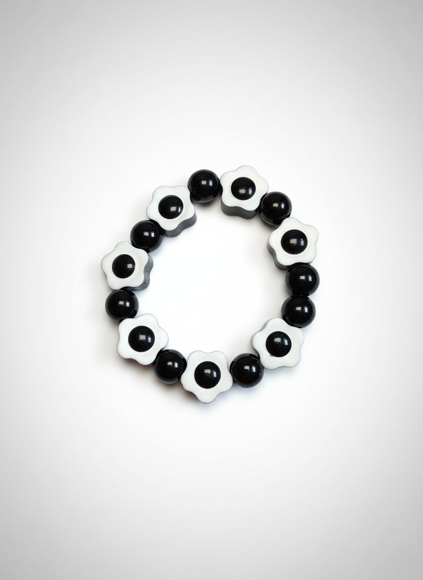 Bracelet noir et blanc sous forme des fleurs 