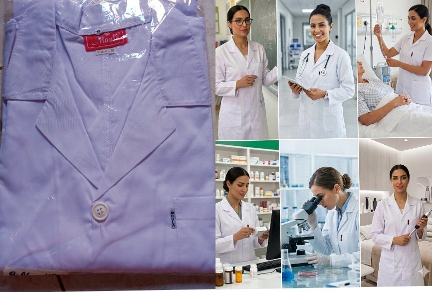 À vendre, une blouse blanche (médice) polyvalente et élégante, neuve sous emballage. Conçue pour offrir un confort maximal et une protection optimale au quotidien, elle s'adapte parfaitement à plusieurs corps de métiers.