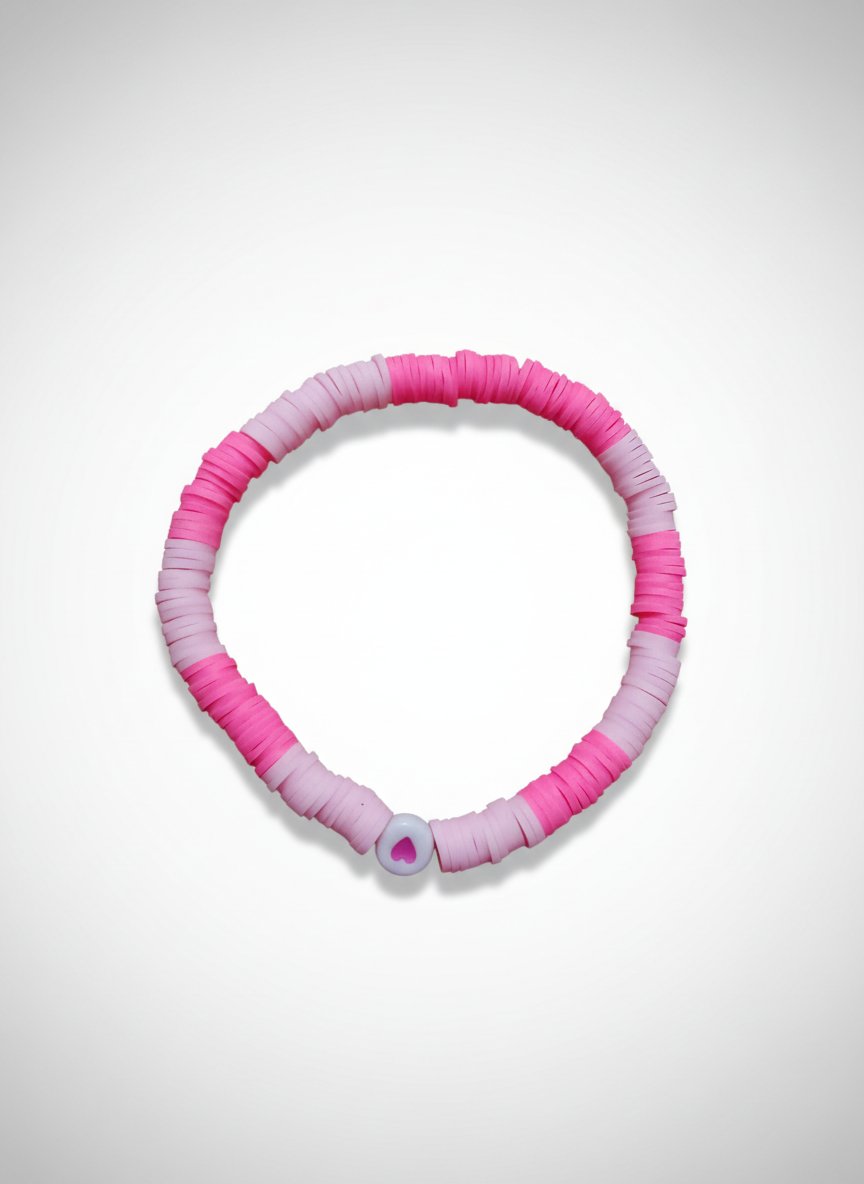 Bracelet fait main rose et blanc avec perle cœur