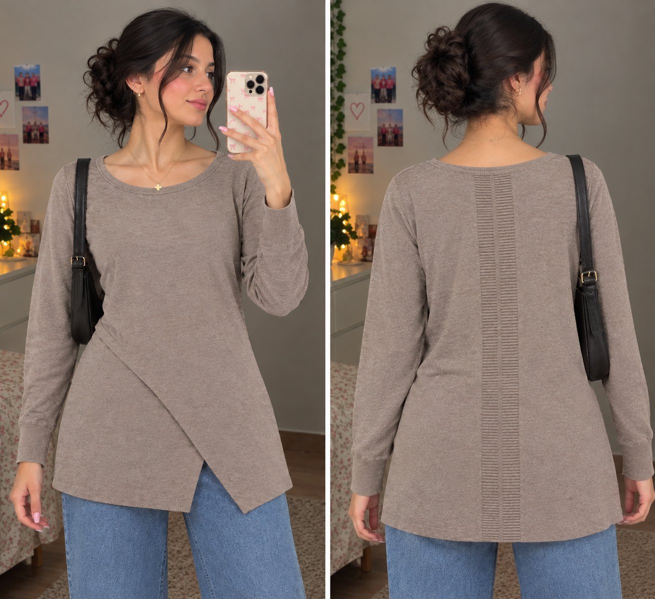 Jolie tunique ONLY couleur taupe, douce et agréable à porter. Son design asymétrique original et son détail côtelé au dos lui donnent une touche élégante et moderne. Facile à assortir avec un jean pour un look chic et décontracté. 🤎