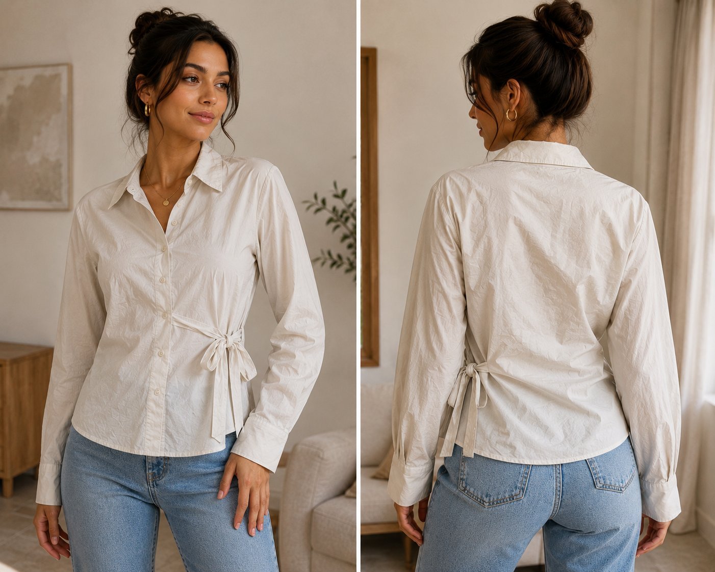 ✨ Chemise blanche cassée élégante avec lien sur le côté ✨