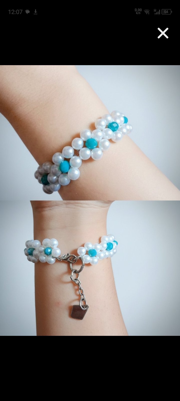 Magnifique bracelet fait main en perles nacrées et turquoise. 💙