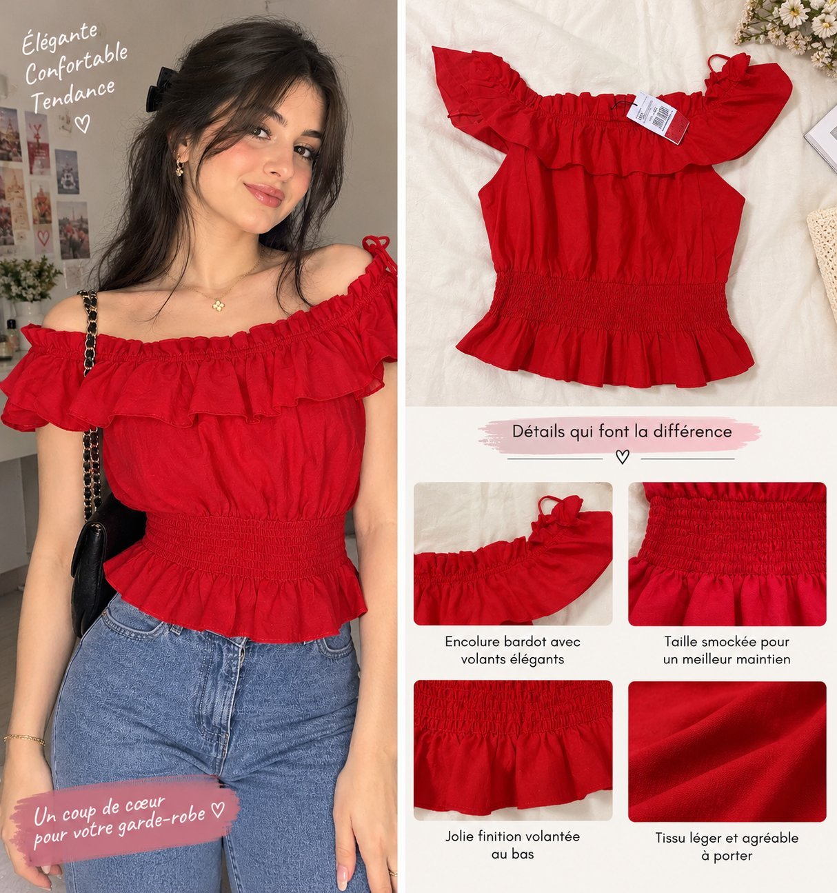 ❤️ Top rouge élégant et féminin ❤️