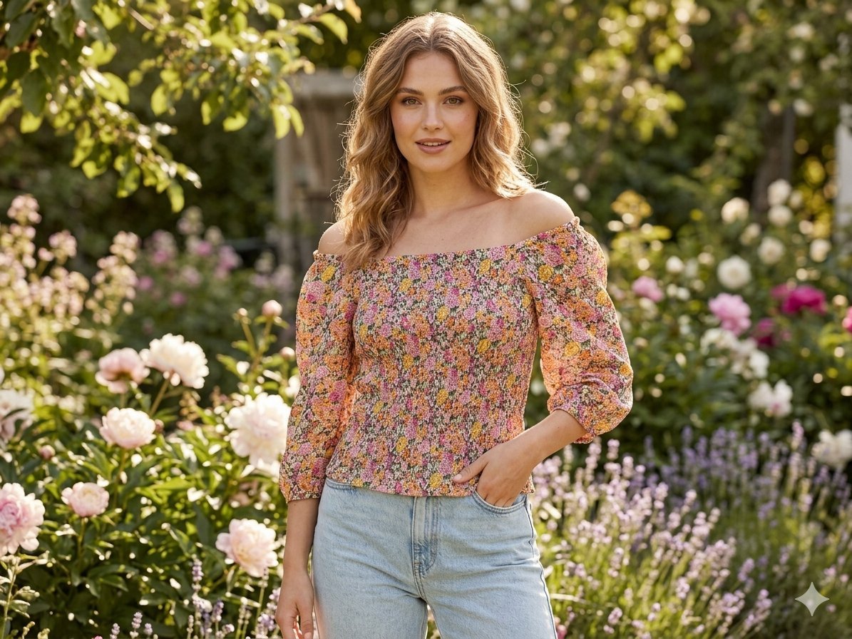 Jolie blouse VILA à imprimé floral coloré, avec buste entièrement smocké pour un ajustement parfait et un confort optimal.