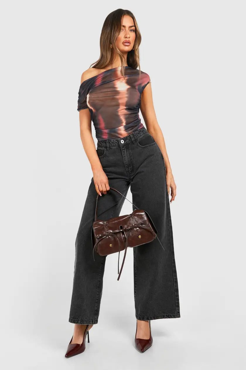 Top en maille asymétrique à manches cap