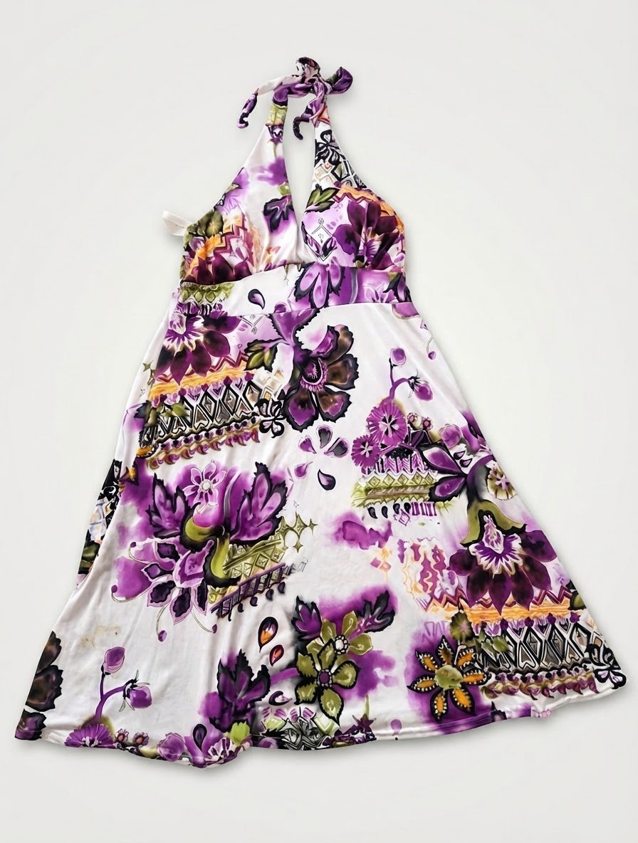Maillot robe fleuri violet et blanc