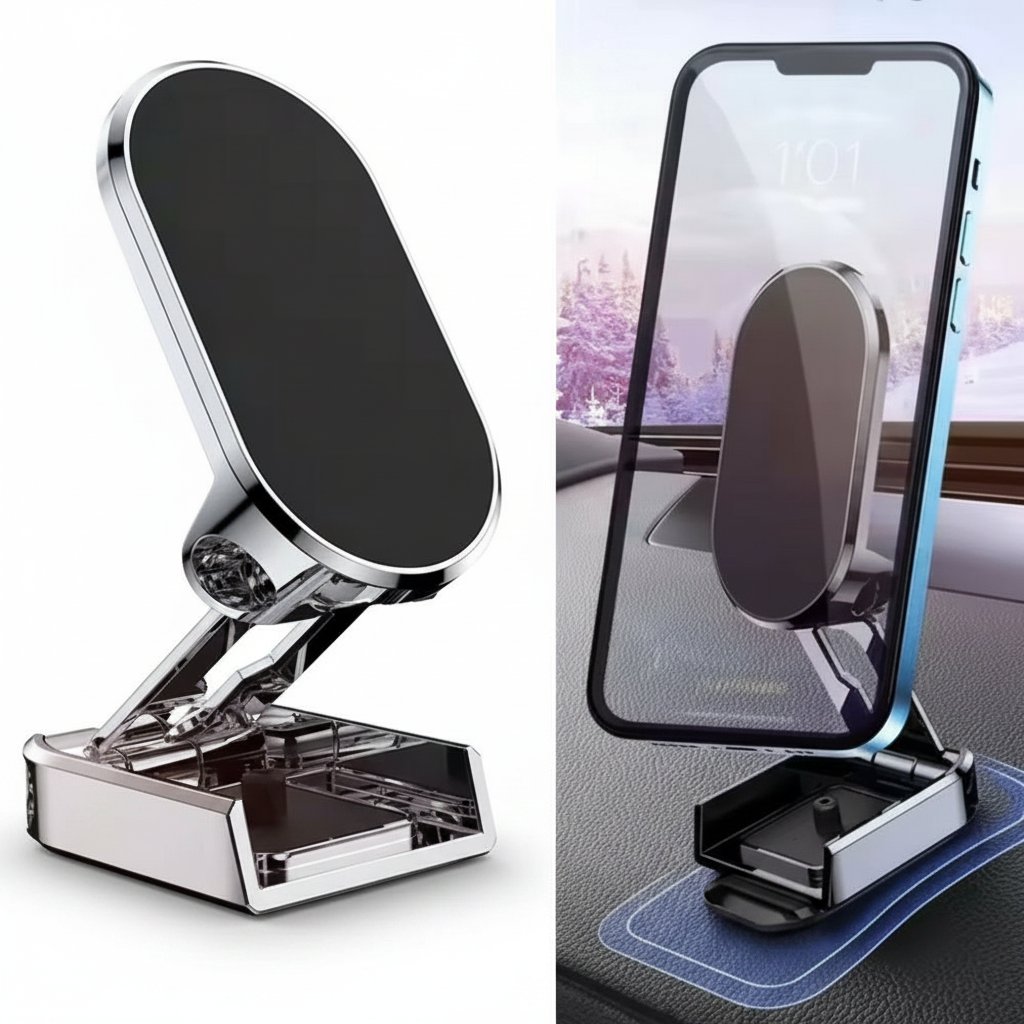 Alloy Folding Magnetic Car Phone Holder – 720° Rotating