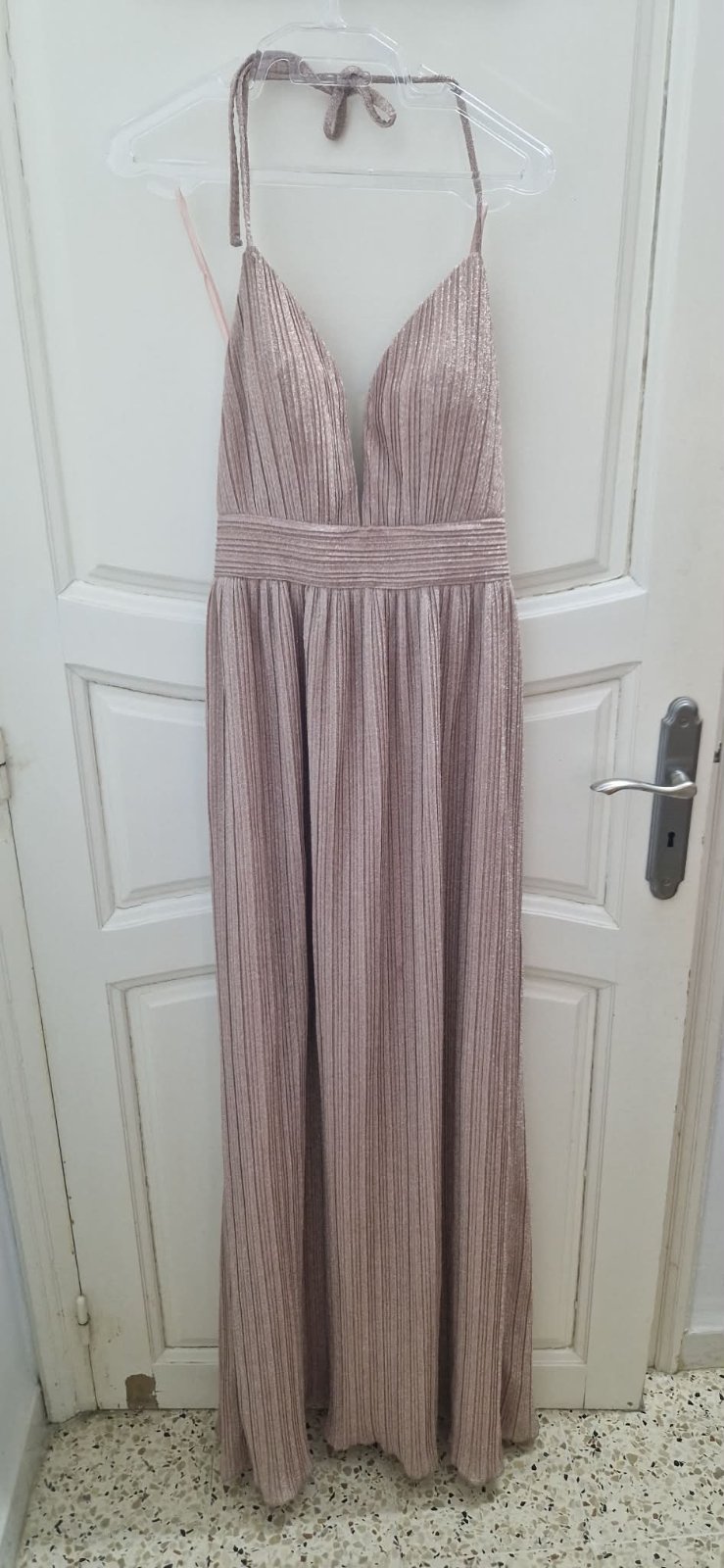 Robe longue pailletée plissée – Rose poudré – Taille M