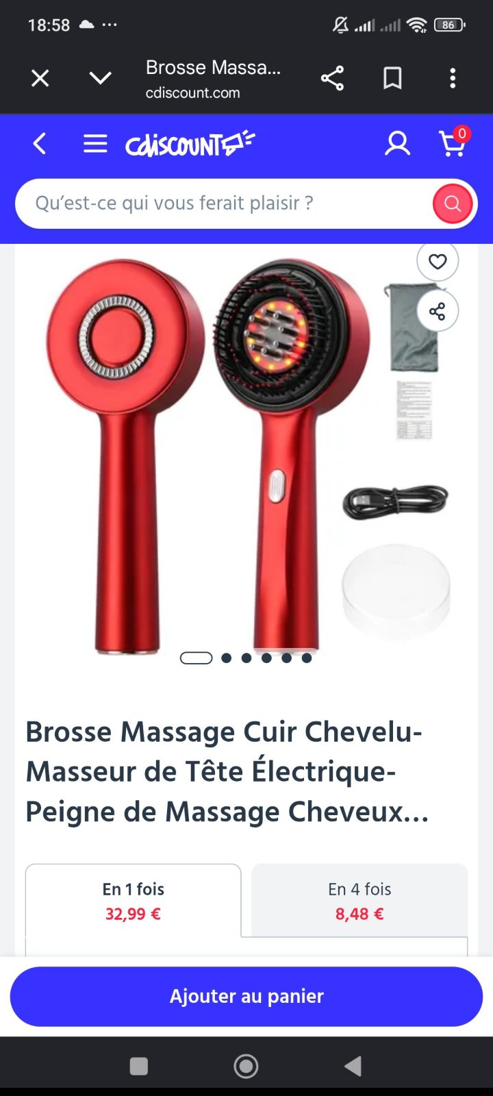 Brosse massage cheveux lumière rouge , pour pousse ded cheveux/anti-chute