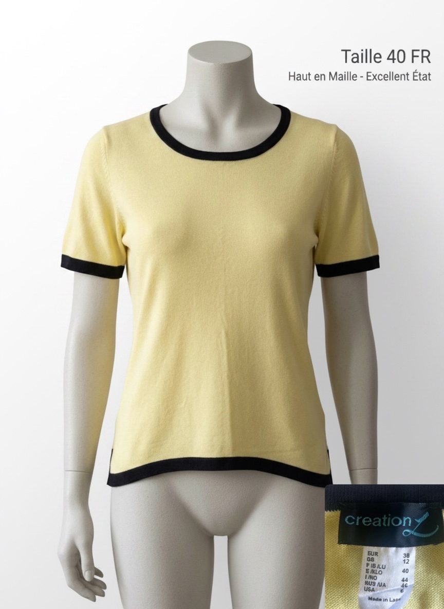 Haut maille jaune pastel demi manches T40 