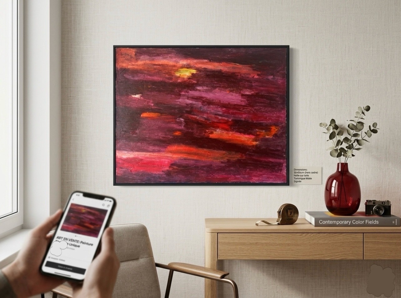 Grand tableau abstrait contemporain couleurs chaudes